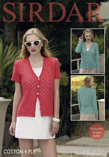 Knitting Pattern 7911 - Cardigans in Cotton 4 Ply