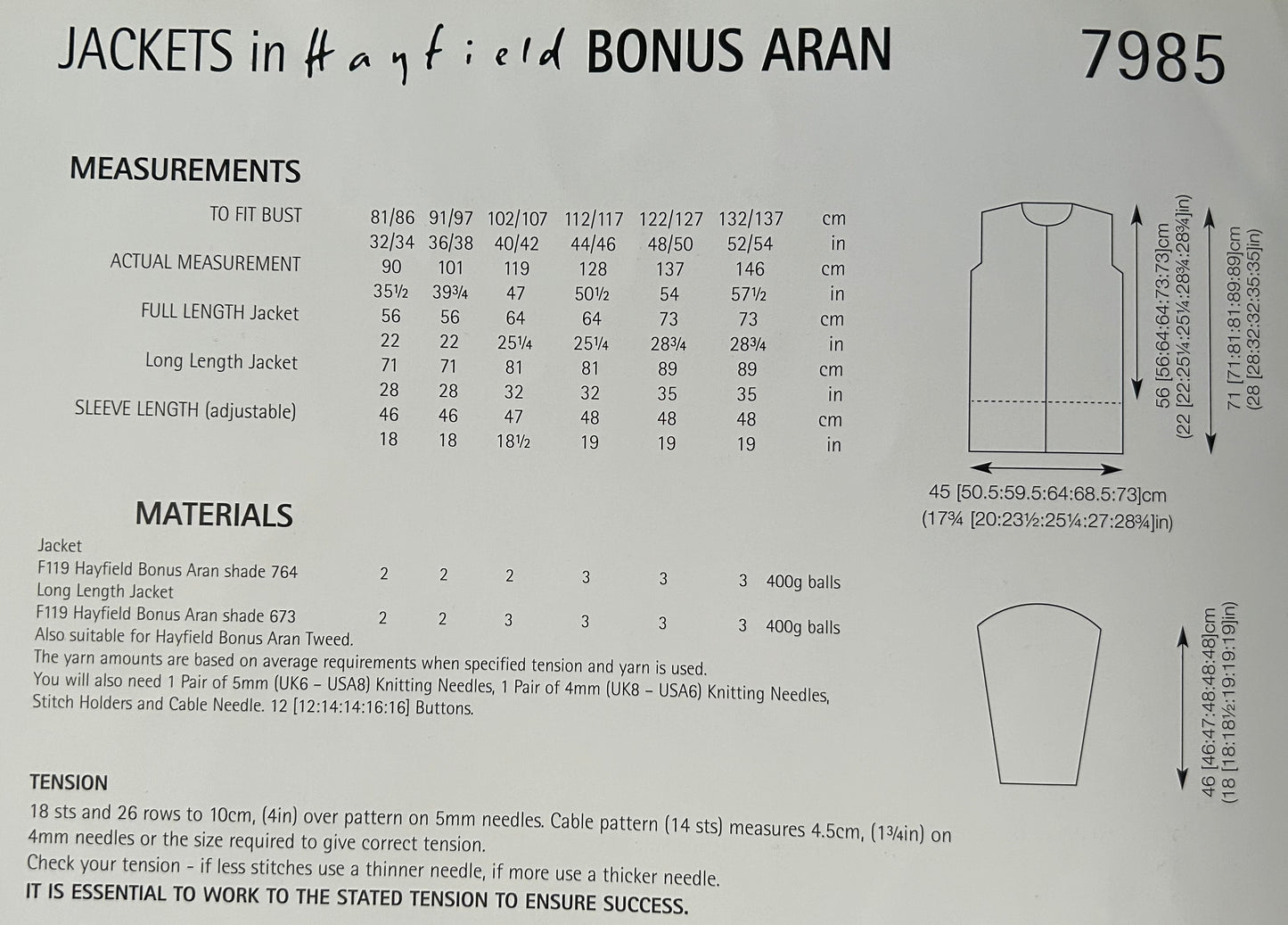 Knitting Pattern 7985 - Jackets in Bonus Aran
