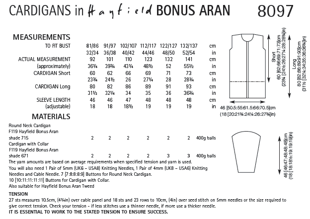 Knitting Pattern 8097 - Cardigans in Bonus Aran