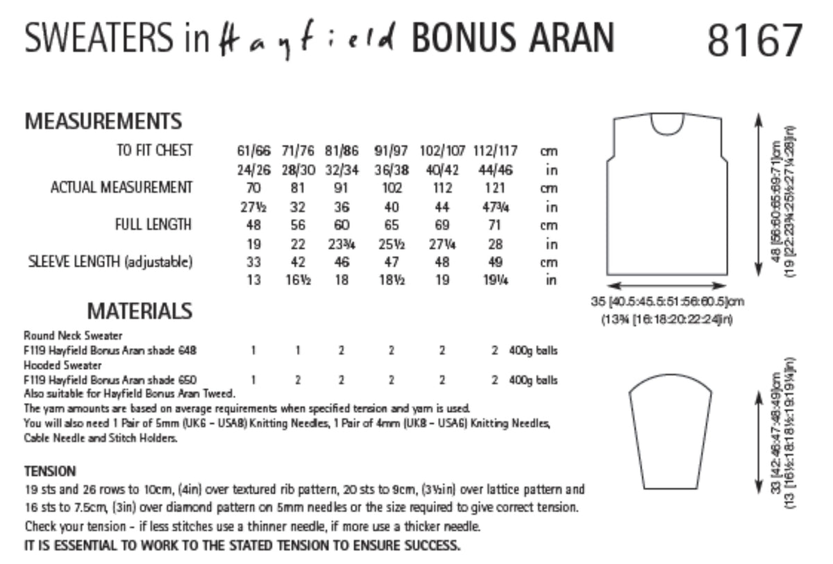 Knitting Pattern 8167 - Sweaters in Bonus Aran