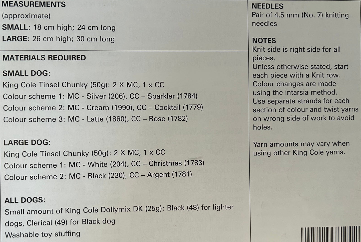 Knitting Pattern 9056 -Westie Style Dogs in Tinsel Chunky
