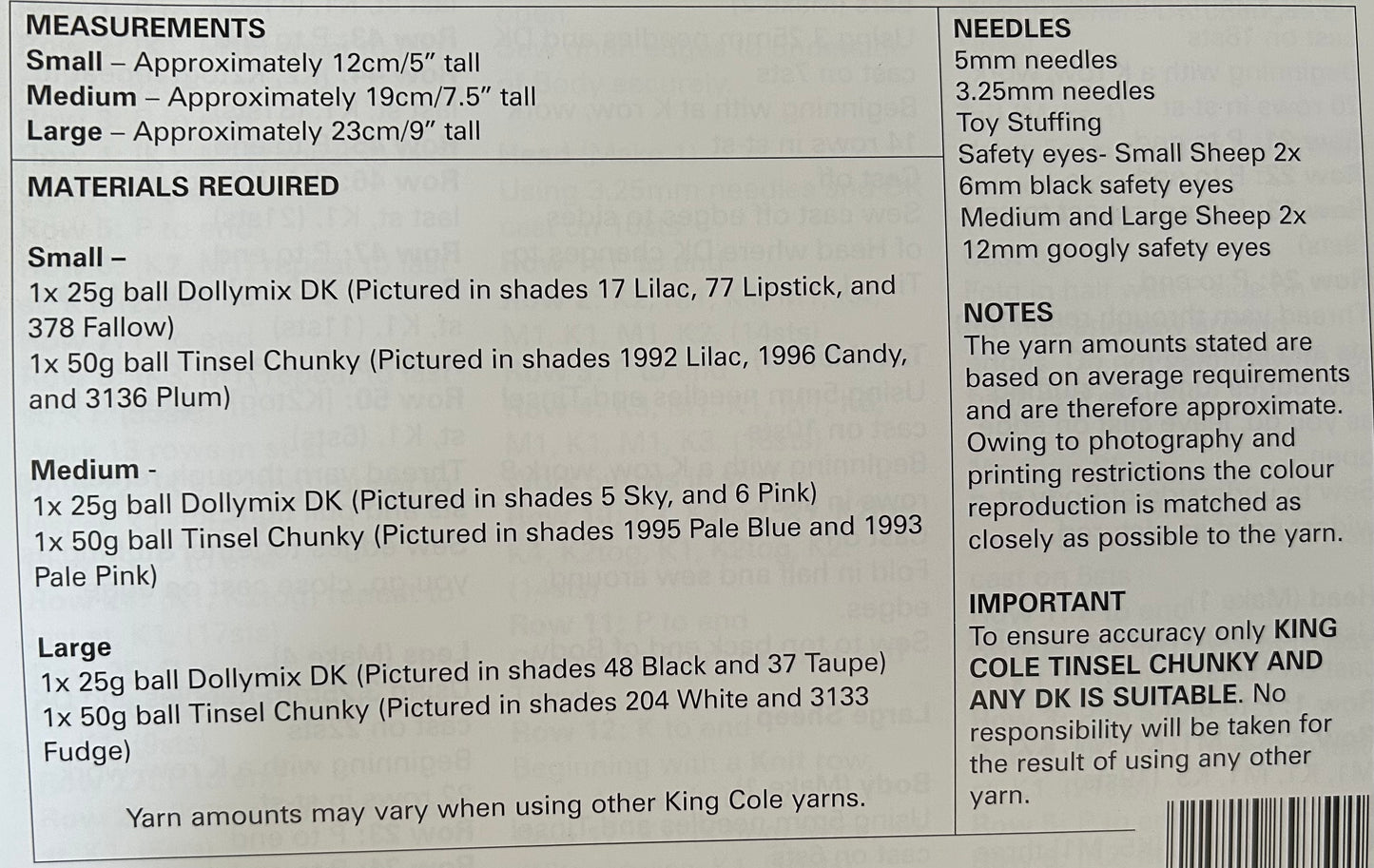 Knitting Pattern 9080 - Sheep in Tinsel Chunky & DK