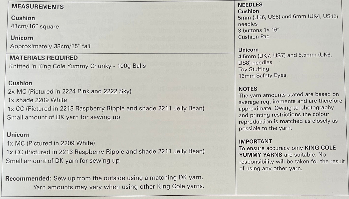 Knitting Pattern 9087 - Unicorn & Cushion in Yummy Chunky