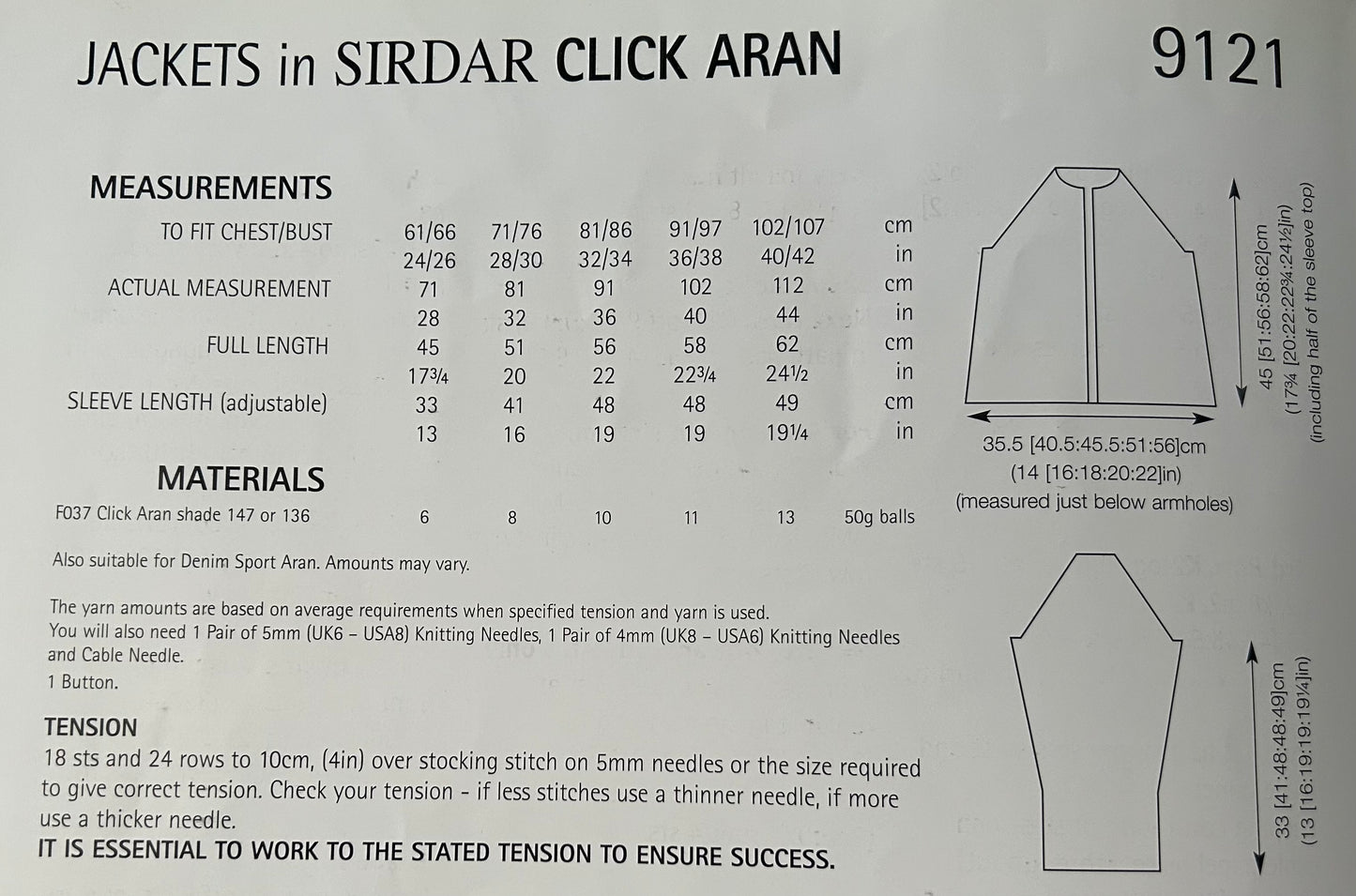 Knitting Pattern 9121 - Jackets in Click Aran