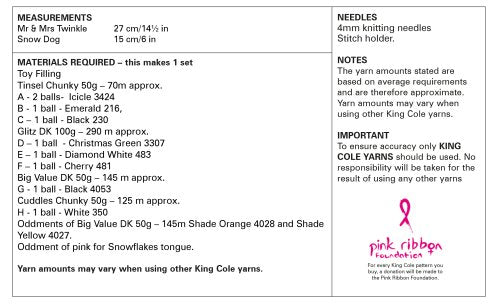 Knitting Pattern 9168 - Mr & Mrs Twinkle & Snowflake Knitted in Tinsel Chunky, Glitz DK, Cuddles Chunky & Big Value DK