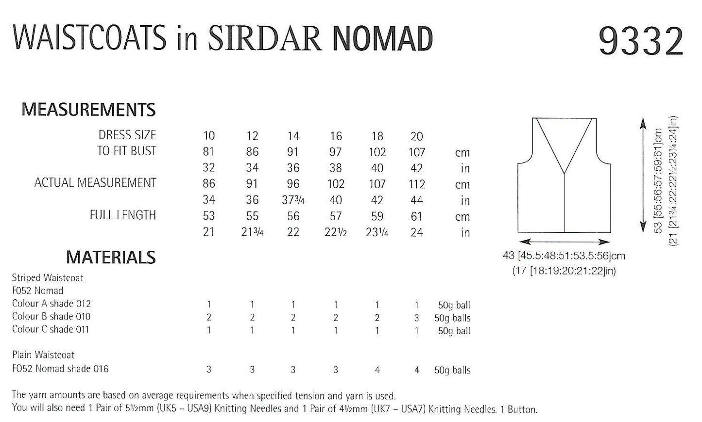 Knitting Pattern 9332 - Waistcoats in Sirdar Nomad