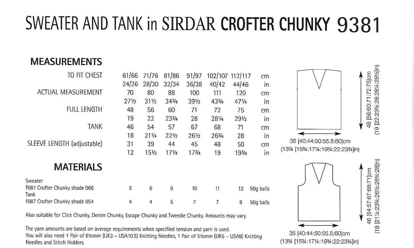 Knitting Pattern 9381 - Sweater & Tank in Sirdar Crofter Chunky