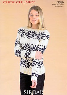 Knitting Pattern 9686 - Snowflake Sweater in Chunky