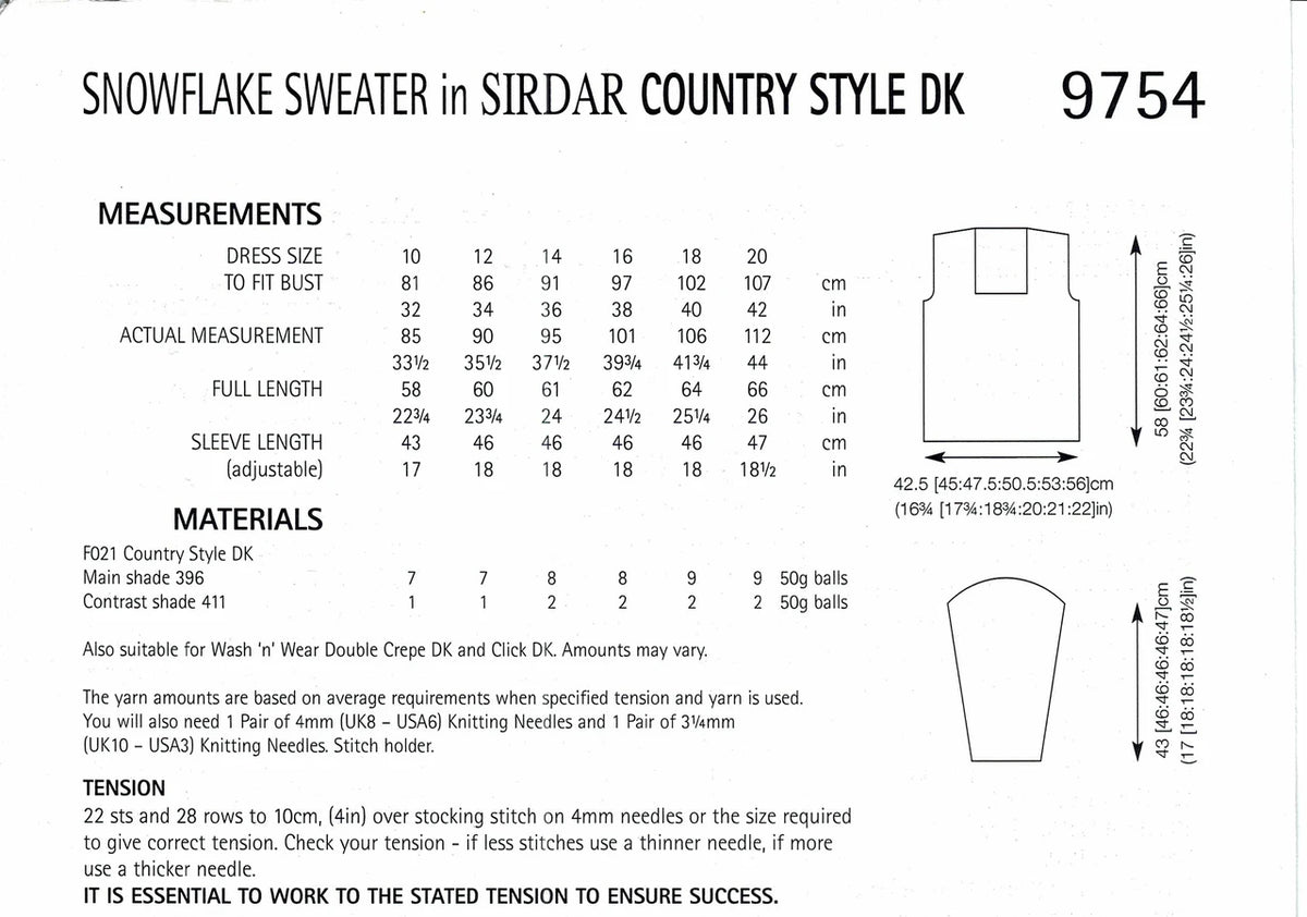 Knitting Pattern 9754 - Snowflake Sweater in Country Style DK