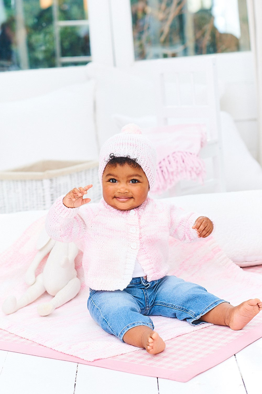 Knitting Pattern 9977 - Cardigan, Hat & Blanket Set in Cardigan, Hat & Blanket Set in Cardigan, Hat & Blanket Set in Bambino DK, Sweet Dreams