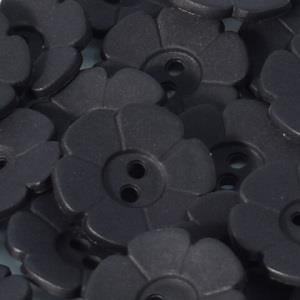 2 Hole Button - 15mm - 6 Petal Flower - Black