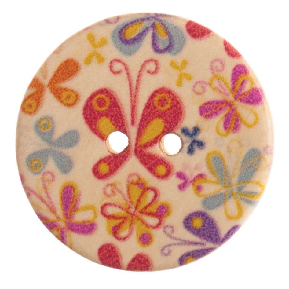 2 Hole Button - 20mm - Wooden - Butterflies