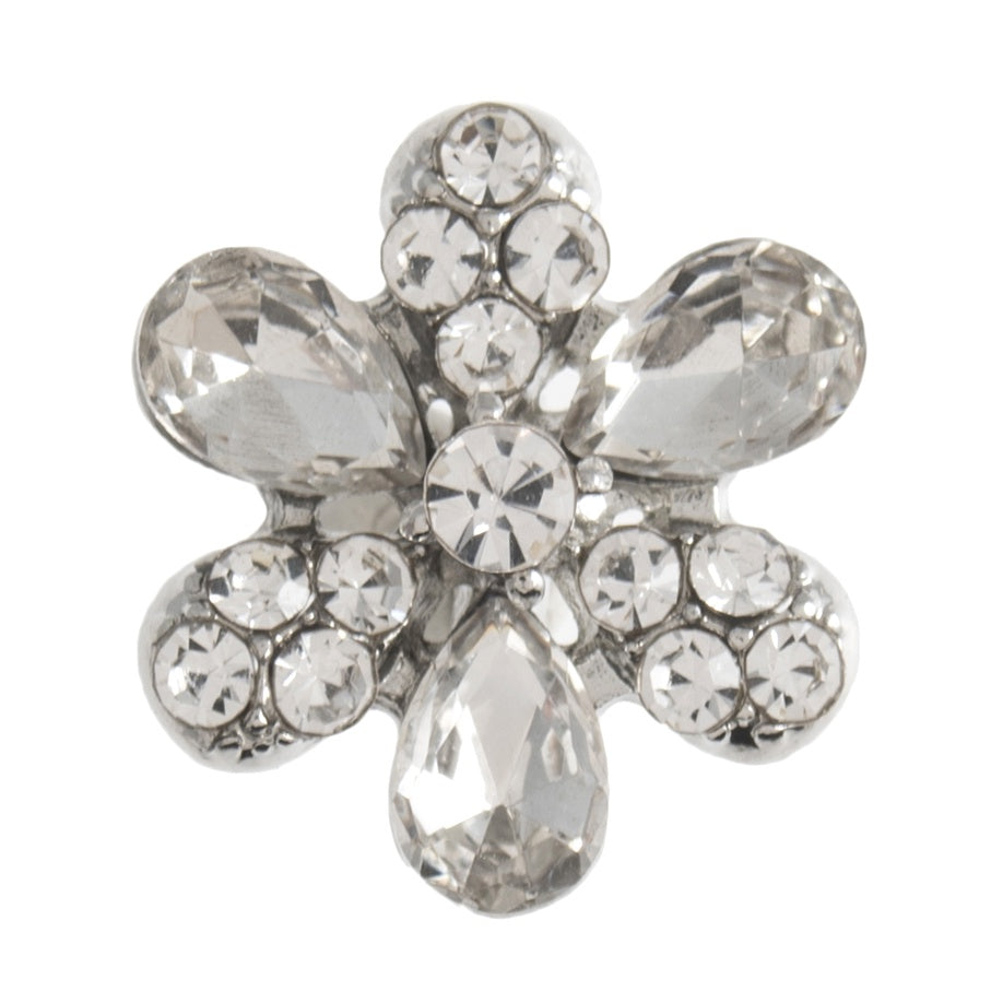 Button with Shank - 15mm - Diamante Flower - Silver
