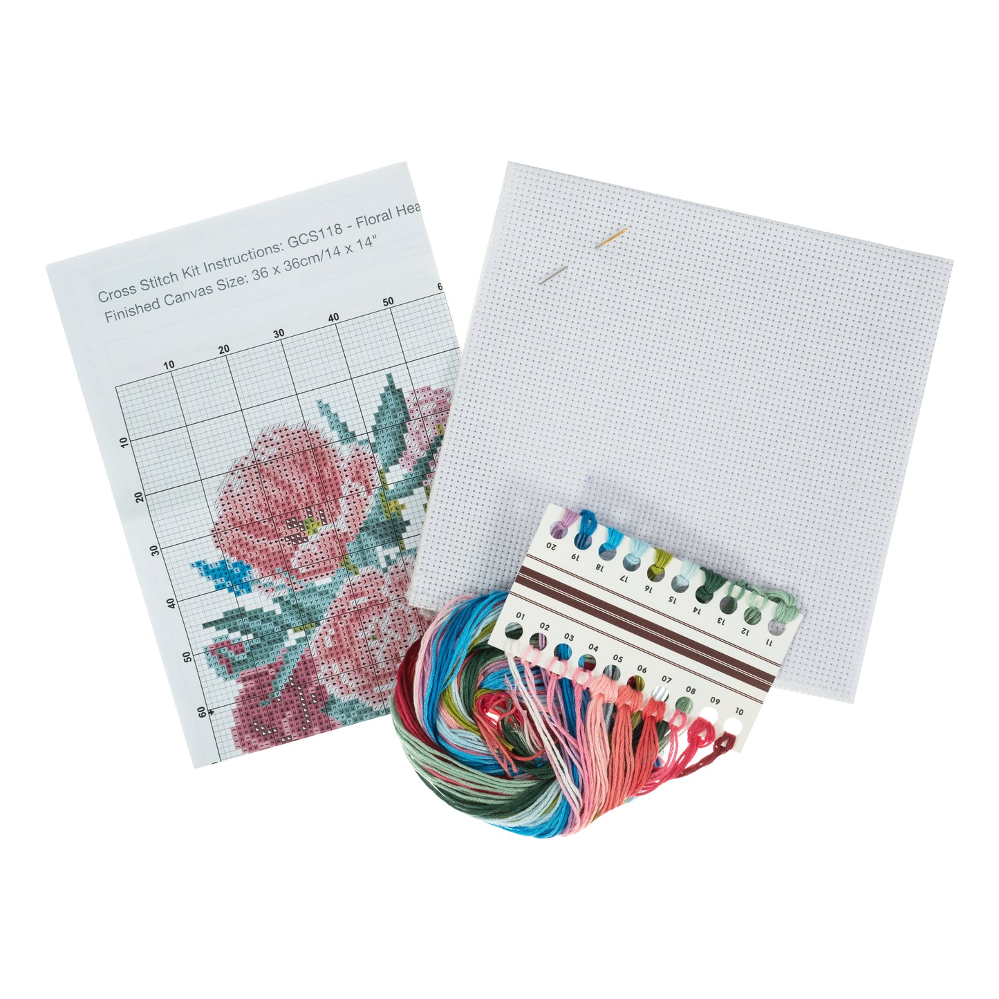 COUNTED CROSS STITCH KIT - LARGE - FLORAL HEART (14" Square)