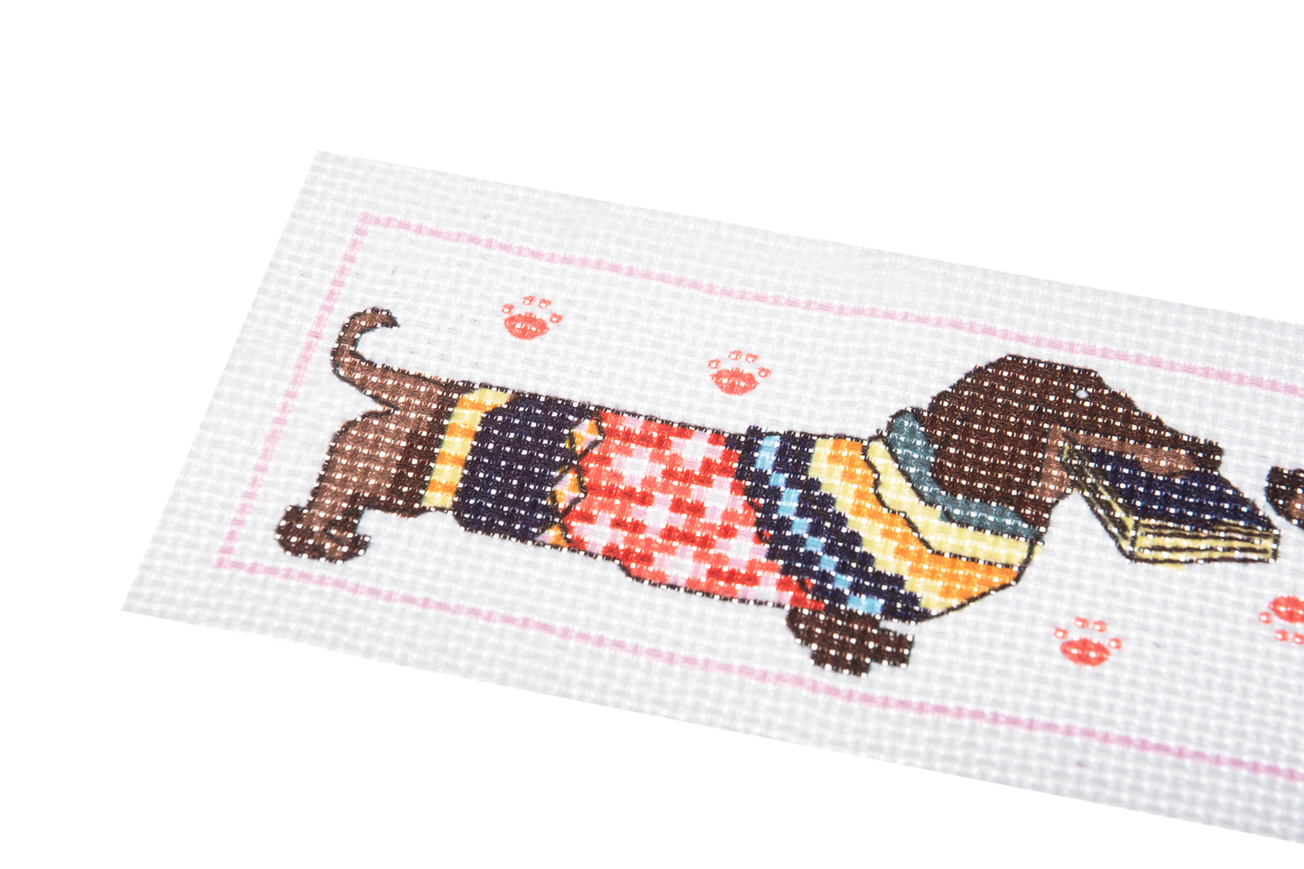 PRINTED (NO COUNT) CROSS STITCH - BOOKMARK KIT - DACHSHUND IN JUMPER