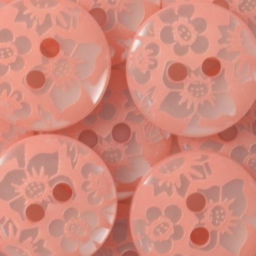 2 Hole Button - 15mm - Embossed Floral - 5 Colours Available
