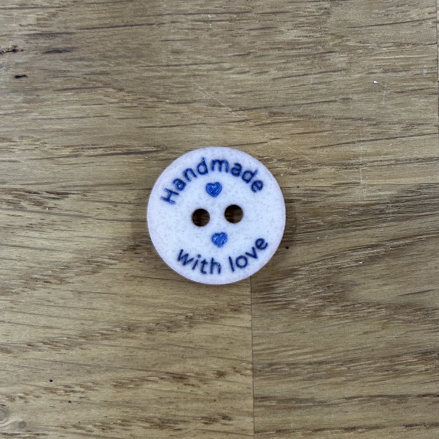 2 Hole Button - 18mm - Beige with Blue - HANDMADE WITH LOVE