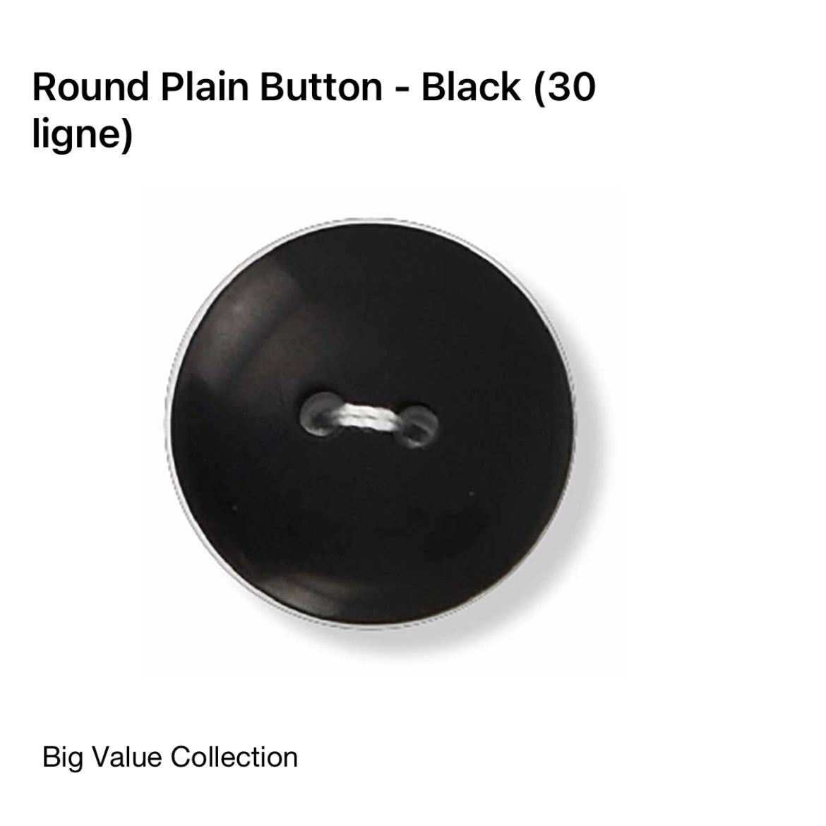 2 Hole Plain Button - 20mm - Black