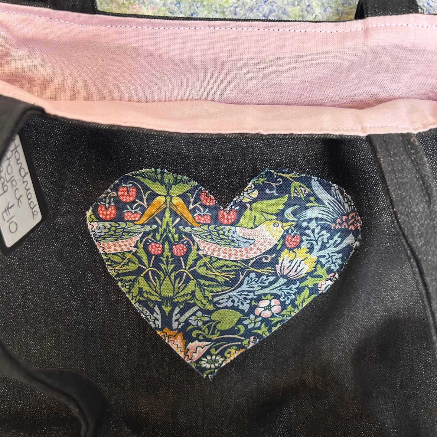 Handmade Mini Tote/Project Bag - Black Denim