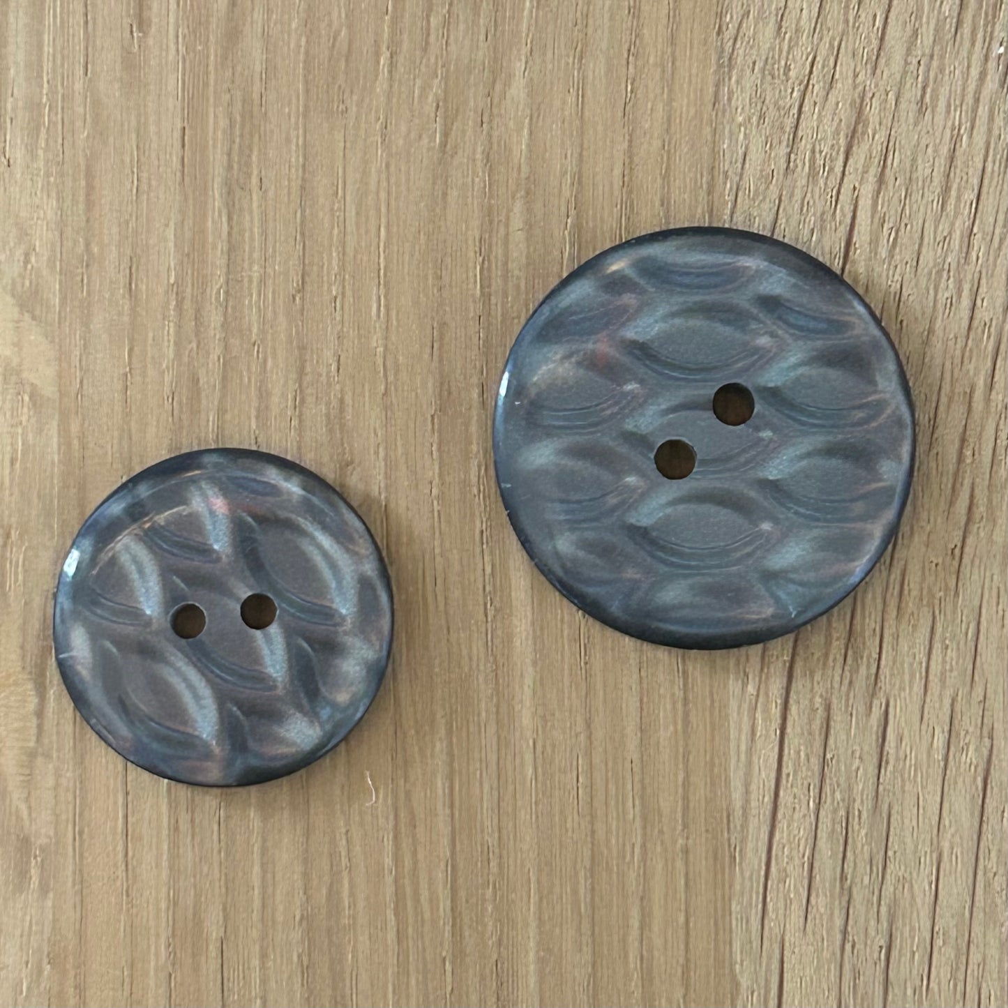 2 Hole Button - Grey Waffle - 2 Sizes Available