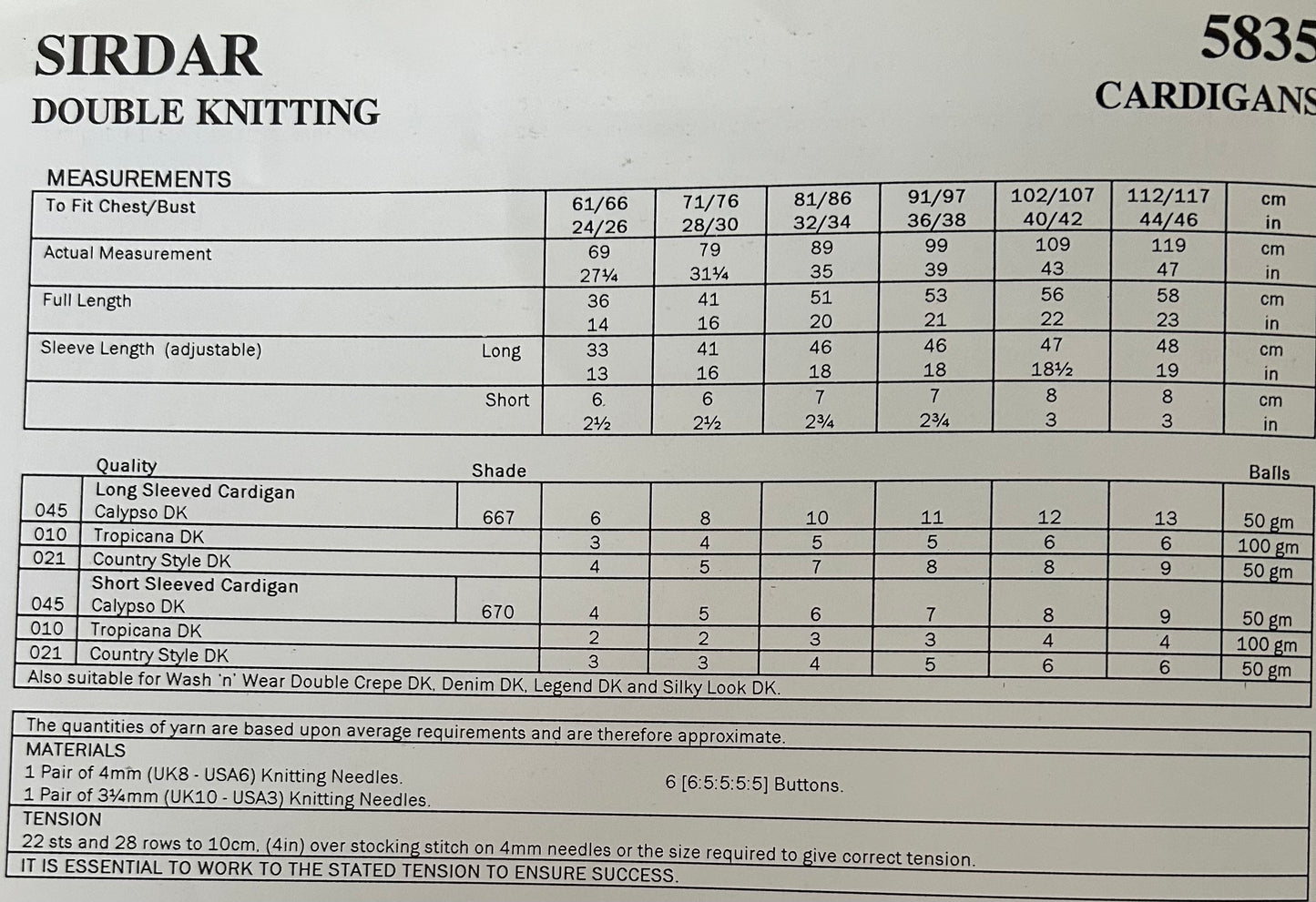Knitting Pattern 5835 - Womens & Childs Cardigans in DK