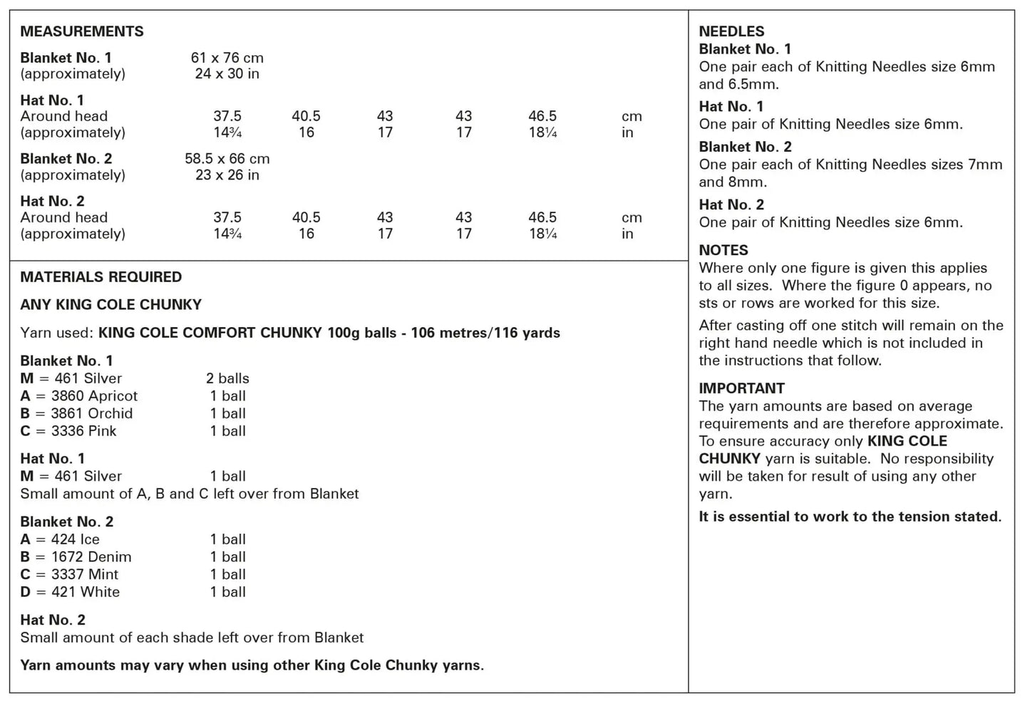 Knitting Pattern 6106 - Blankets & Hat Knitted in Comfort Chunky