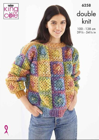 Crochet Pattern 6258 - Granny Square Cardigan & Jumper in Bramble DK