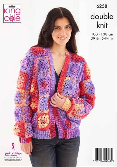Crochet Pattern 6258 - Granny Square Cardigan & Jumper in Bramble DK