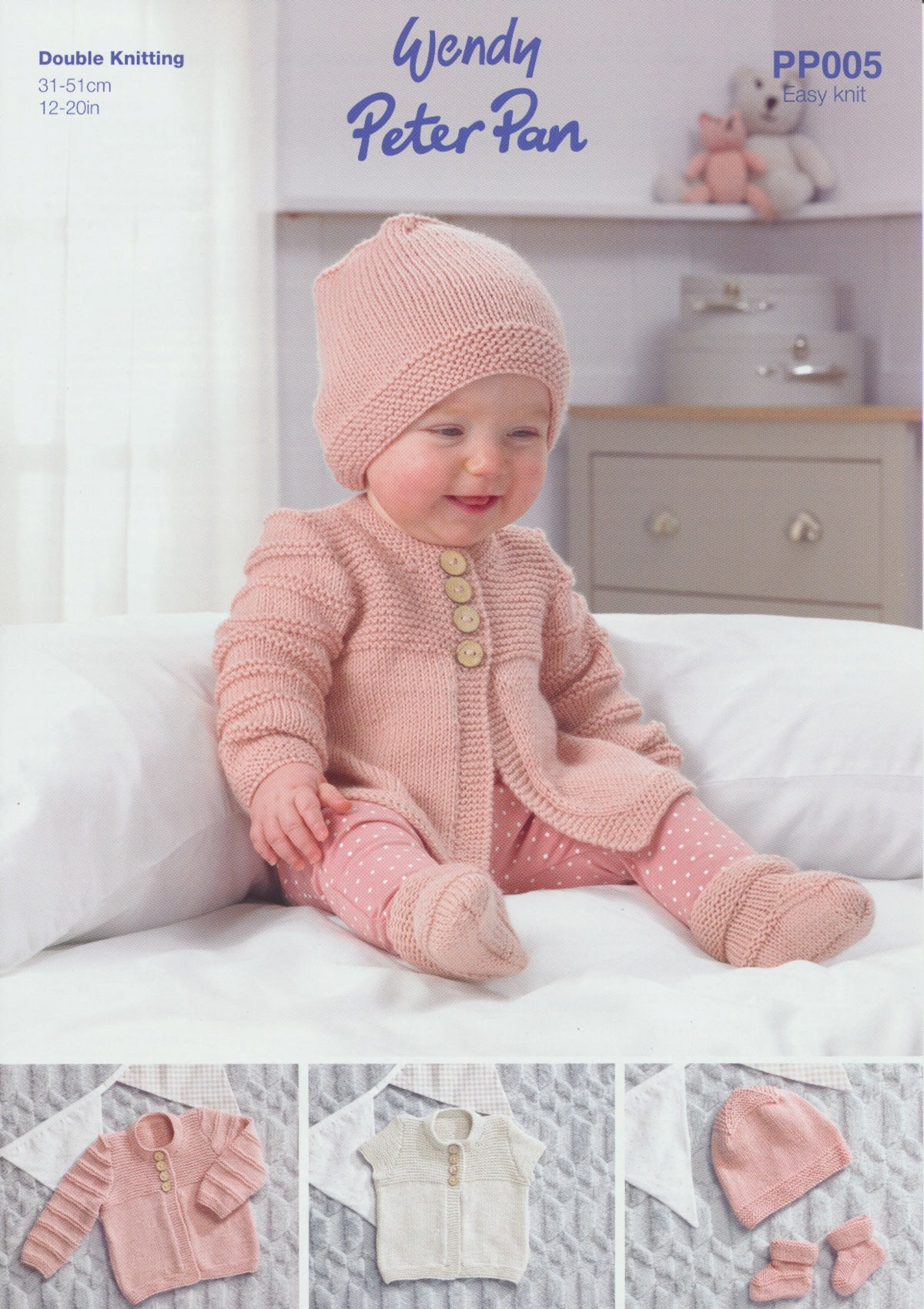 Knitting Pattern PP005 - Babies Cardigan, Hat, Booties in Peter Pan DK