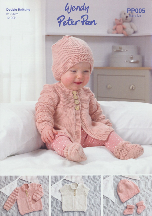Knitting Pattern PP005 - Babies Cardigan, Hat, Booties in Peter Pan DK