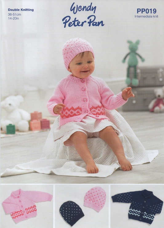 Knitting Pattern PP019 - Babies Cardigan & Hat in Peter Pan DK