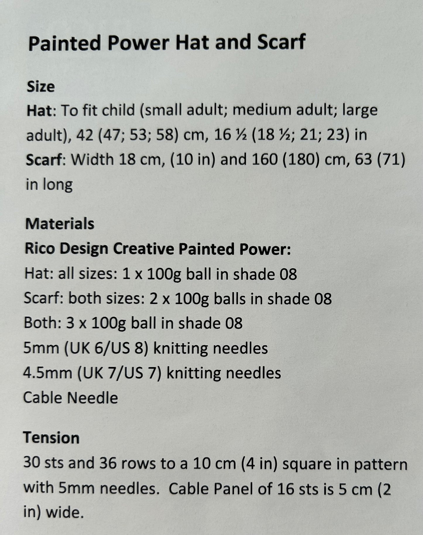 Knitting Pattern - Painted Power Aran Hat & Scarf - FREE (Only with purchase of yarn)