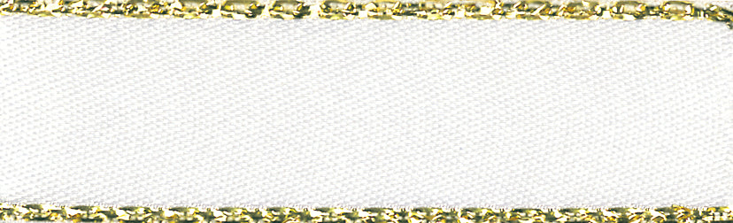 Metallic Gold Edged Satin Ribbon 3mm - White/Gold