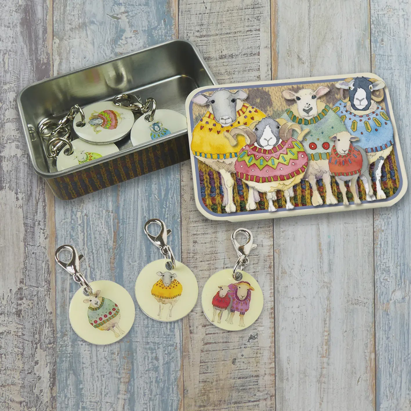 SHEEP IN SWEATERS - STITCH MARKERS in Matching Tin