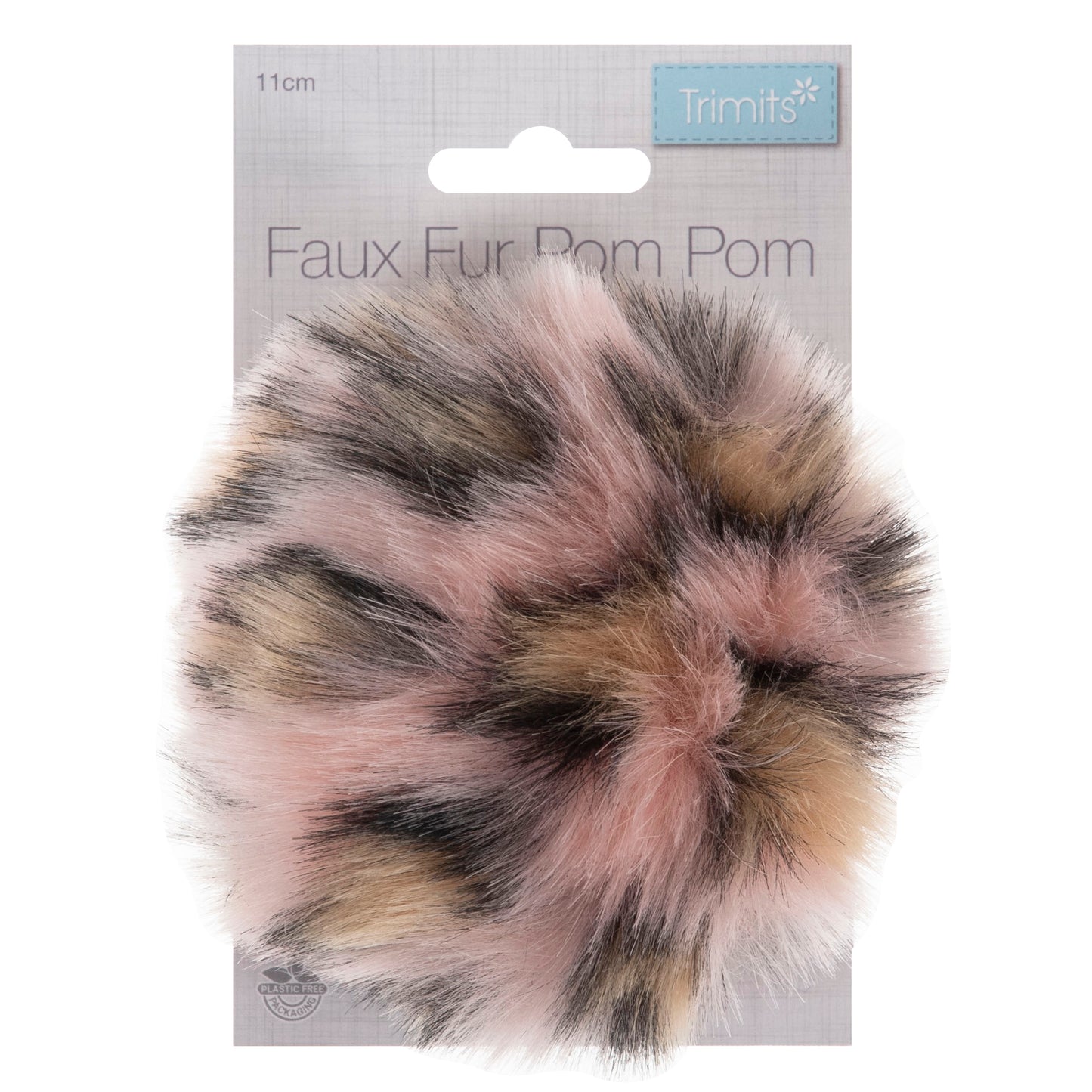 FAUX FUR POM POM - 1 PIECE - 11cm - LEOPARD/PINK
