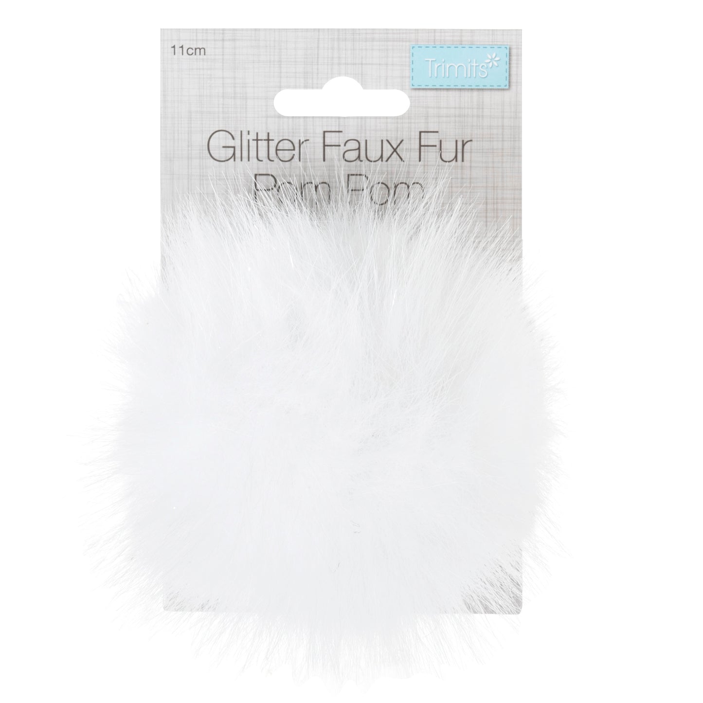 FAUX FUR POM POM -1 Piece - 11cm - WHITE GLITTER