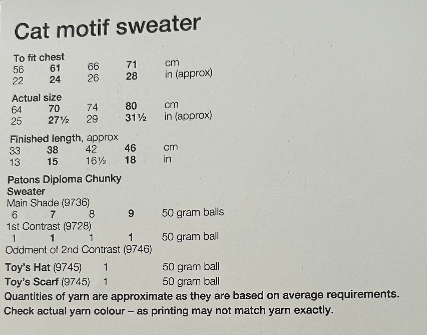 Knitting Pattern 3659 - Cat Motif Sweater in Chunky