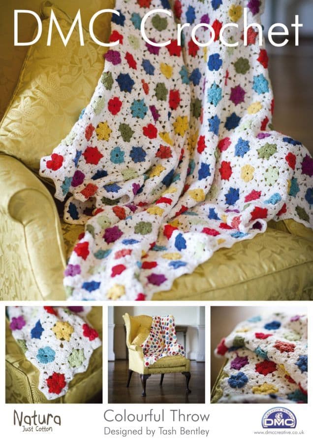 Crochet Pattern - Colourful Throw in DMC Natura Cotton