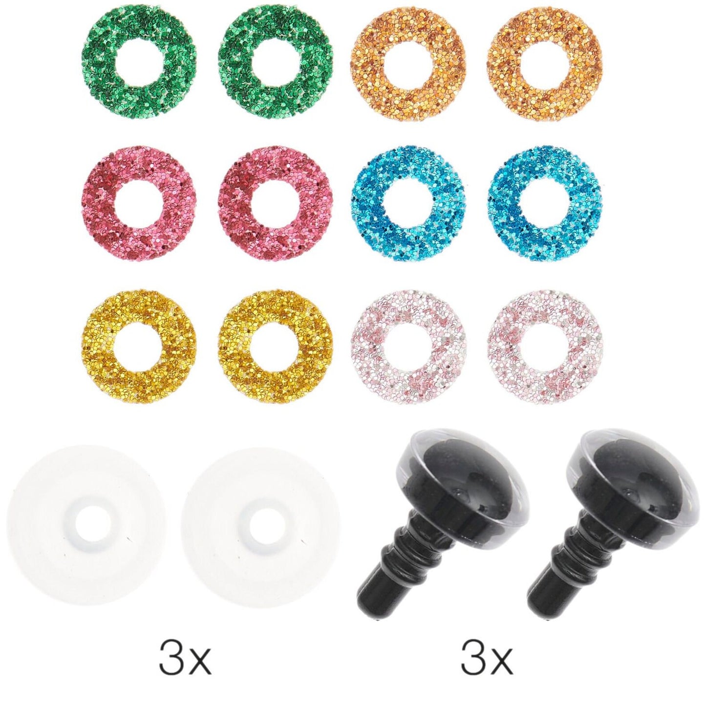 Glitter Safety Eyes - 12mm - Pack of 3 Pairs