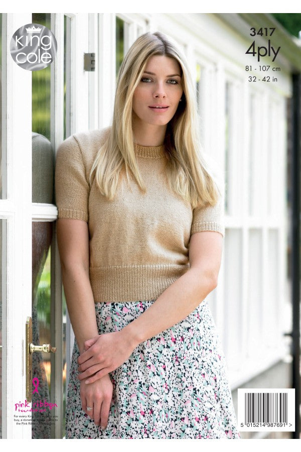 Knitting Pattern 3417- Sweater & Cardigan in 4 Ply