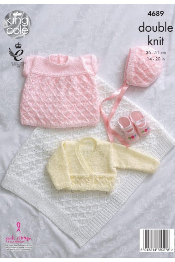 Knitting Pattern 4689 - Angel Top , Cardigan, Bonnet & Blanket in DK