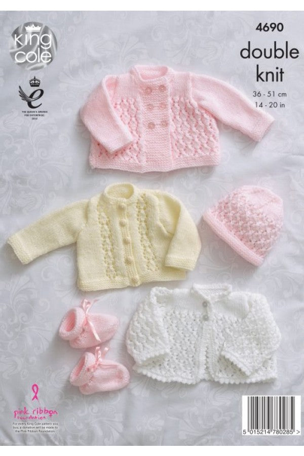 Knitting Pattern 4690 - Matinee Coat, Matinee Jacket, Cardigan, Bonnet, Hat & Bootees in Comfort DK