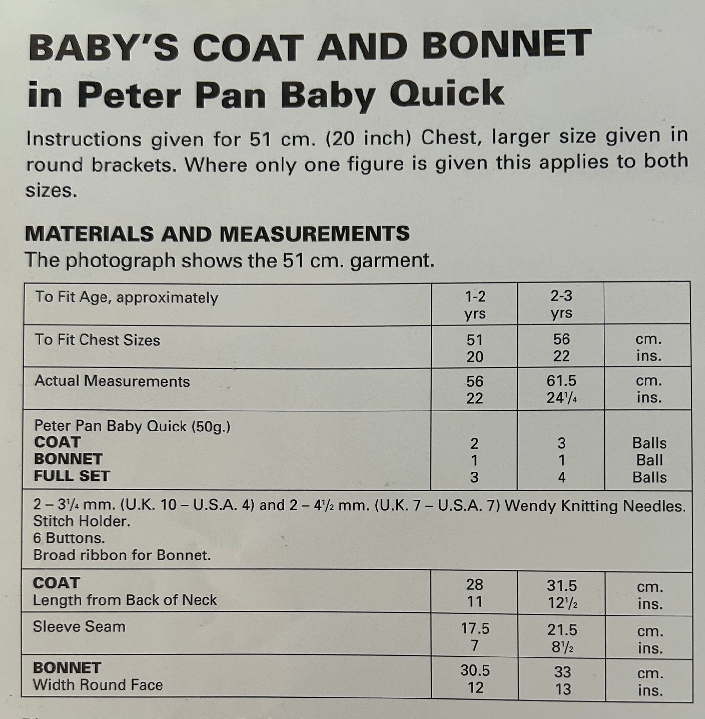 Knitting Pattern P825 - Babys Coat & Bonnet in Peter Pan Baby Quick DK