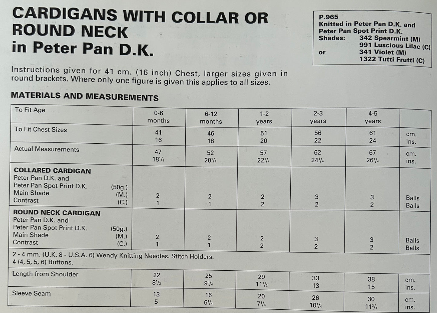 Knitting Pattern P965 - Cardigans with Collar or Round Neck in Peter Pan DK