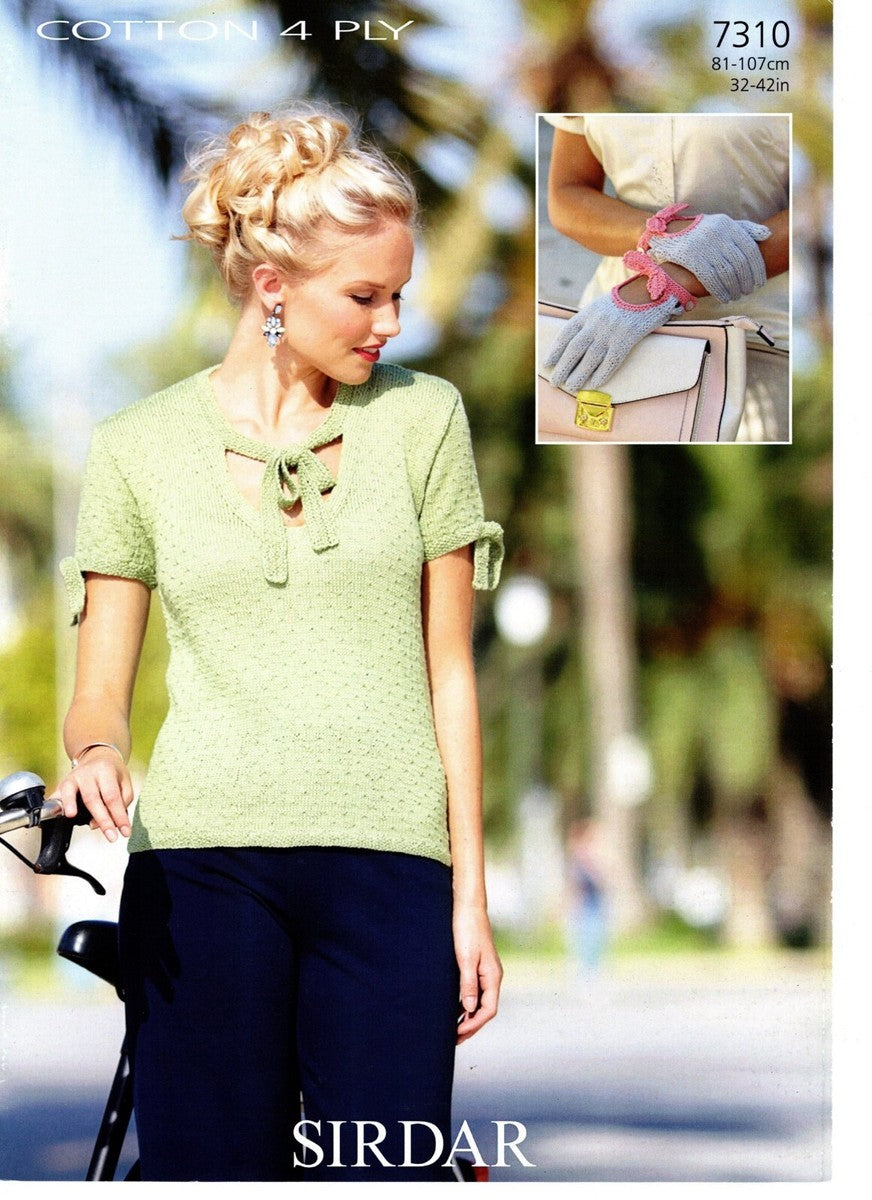 Knitting Pattern 7310 - Top & Gloves in Cotton 4 Ply