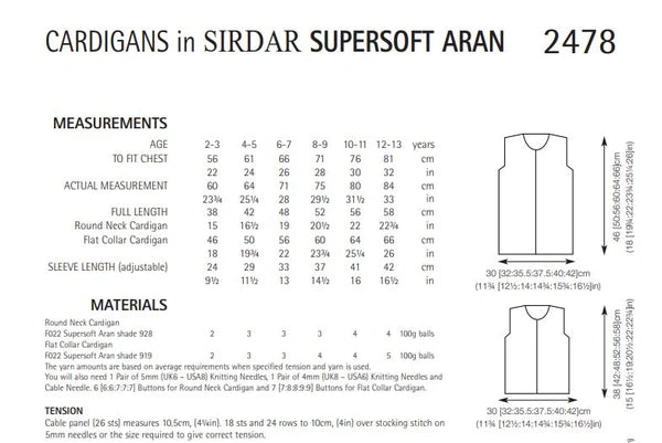 Knitting Pattern 2478 - Cardigans in Supersoft Aran