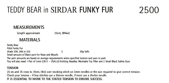 Knitting Pattern 2500 - Teddy Bear In Funky Fur