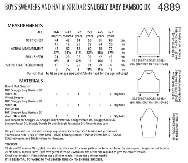 Knitting Pattern 4889 - Boys Sweaters & Hat in Snuggly Baby Bamboo DK