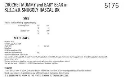 Crochet Patter 5176 - Mummy & Baby Bear in Snuggly Rascal DK