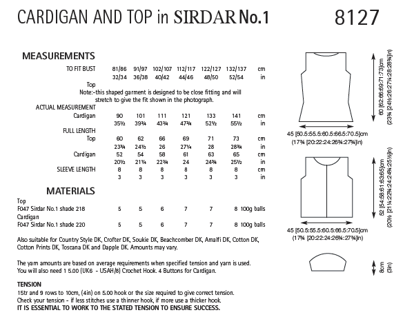 Crochet Pattern 8127 - Cardigan & Top in No 1 DK